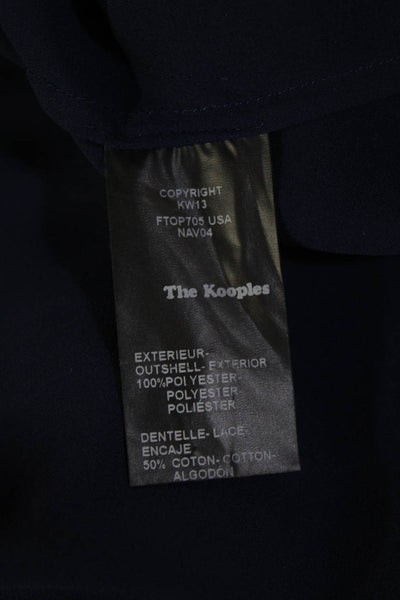 The Kooples Women Dark Blue Mock Neck Button-Up Blouse Long Sleeve Size XS