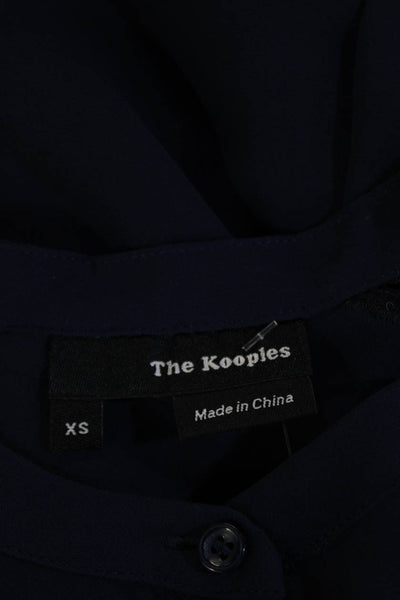 The Kooples Women Dark Blue Mock Neck Button-Up Blouse Long Sleeve Size XS