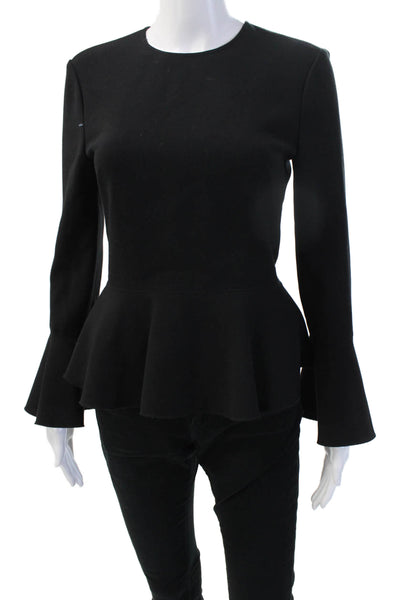 Elizabeth & James Women Classic Black Round Neck Zip Long Sleeve Blouse Size 0