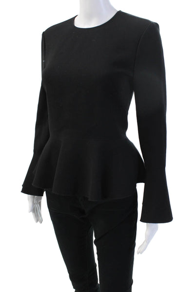 Elizabeth & James Women Classic Black Round Neck Zip Long Sleeve Blouse Size 0