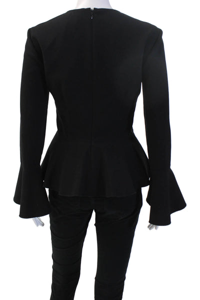 Elizabeth & James Women Classic Black Round Neck Zip Long Sleeve Blouse Size 0