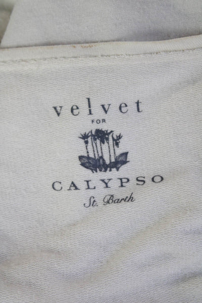 Velvet for Calypso St. Barth Women Petites V-Neck Long Sleeve Top Beige Size S