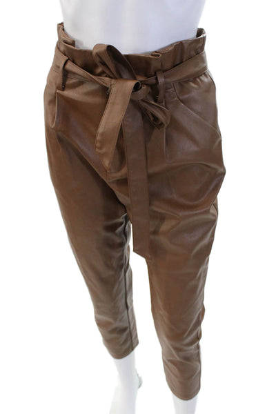 Lucy Paris Women Paperbag Cropped Ankle Pants Brown Drawstring Size XS
