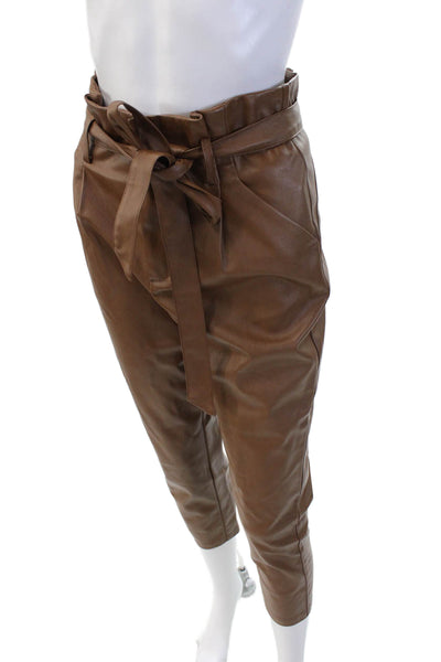 Lucy Paris Women Paperbag Cropped Ankle Pants Brown Drawstring Size XS
