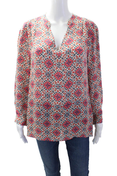 J Crew Womens Silk Floral V-Neck Tunic Blouse Long Sleeve Bohemian Size 12