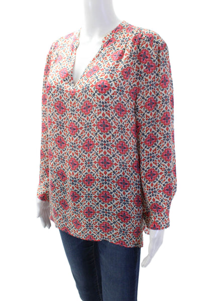 J Crew Womens Silk Floral V-Neck Tunic Blouse Long Sleeve Bohemian Size 12