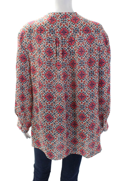 J Crew Womens Silk Floral V-Neck Tunic Blouse Long Sleeve Bohemian Size 12