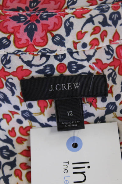 J Crew Womens Silk Floral V-Neck Tunic Blouse Long Sleeve Bohemian Size 12