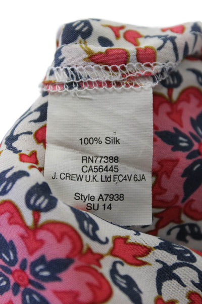 J Crew Womens Silk Floral V-Neck Tunic Blouse Long Sleeve Bohemian Size 12