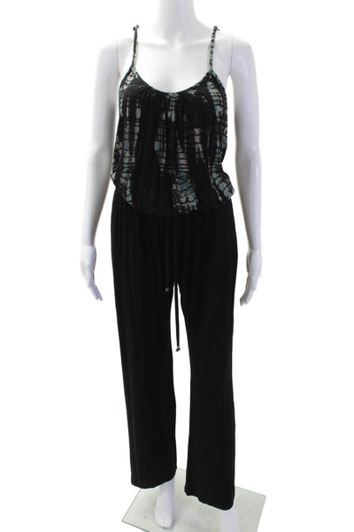 Gypsy 05 Women Black Scoop Neck Geometric Bamboo Jumpsuit Sleeveless Size S