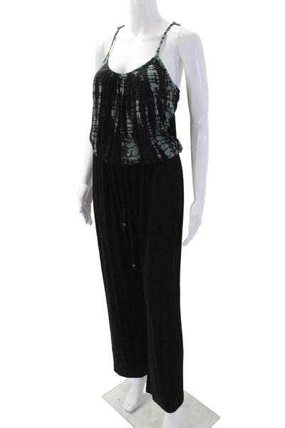 Gypsy 05 Women Black Scoop Neck Geometric Bamboo Jumpsuit Sleeveless Size S
