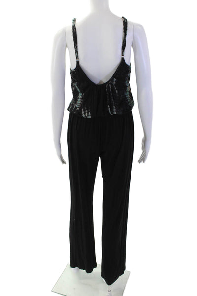 Gypsy 05 Women Black Scoop Neck Geometric Bamboo Jumpsuit Sleeveless Size S