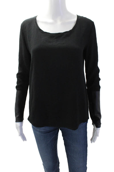 Club Monaco Women Basic Black Long Sleeve Leather Blouse Size S