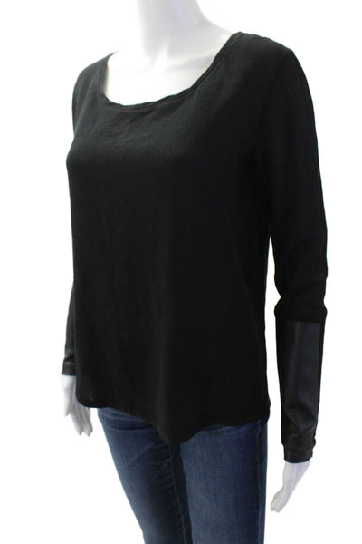 Club Monaco Women Basic Black Long Sleeve Leather Blouse Size S