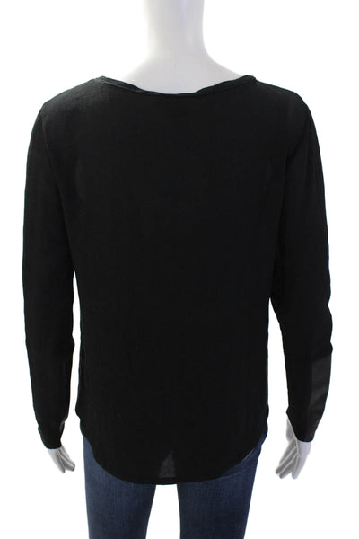 Club Monaco Women Basic Black Long Sleeve Leather Blouse Size S