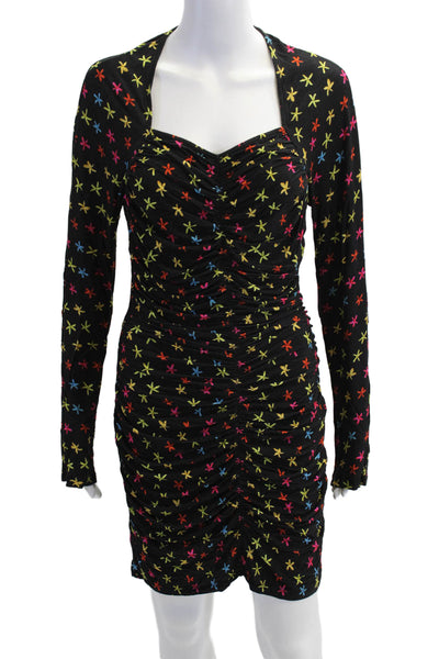 Jonathan Cohen Women Black Bodycon Mini Dress Long Sleeve Square Neck Size 4XL