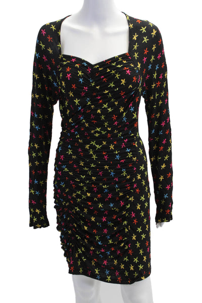 Jonathan Cohen Womens Bodycon Mini Black Dress Long Sleeve Square Neck Size L