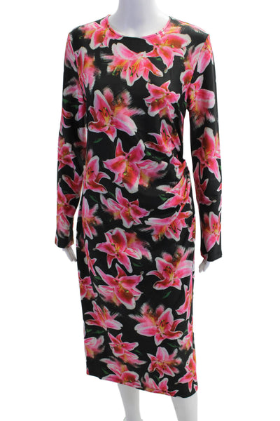 Jonathan Cohen Women Bodycon Floral Crew Neck Long Sleeve Mid-Calf Dress Size XL