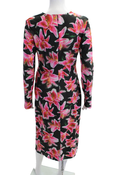 Jonathan Cohen Women Bodycon Floral Crew Neck Long Sleeve Mid-Calf Dress Size XL