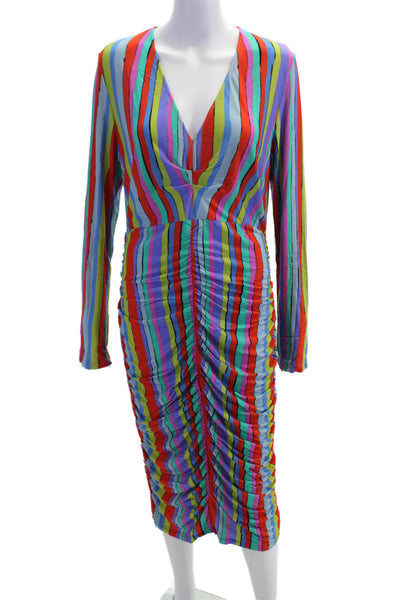 Jonathan Cohen Women Bodycon Dress Longsleeve VNeck Striped Multicolor Size 2XL