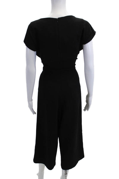 Ettitwa Women Jumpsuit Black V-Neck Short Sleeve Solid Polyester Size L
