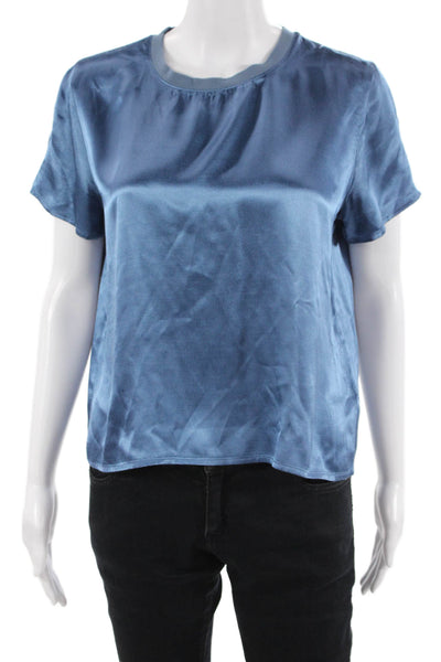 Nation LTD Women Basic Blue Rayon Crew Neck Short Sleeve T-Shirt Size S