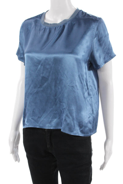 Nation LTD Women Basic Blue Rayon Crew Neck Short Sleeve T-Shirt Size S