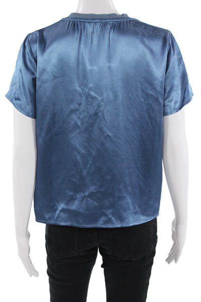 Nation LTD Women Basic Blue Rayon Crew Neck Short Sleeve T-Shirt Size S
