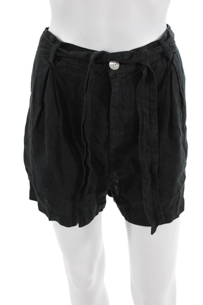Bella Dahl Unisex Black 100% Linen Beach Solid Button Shorts Size L