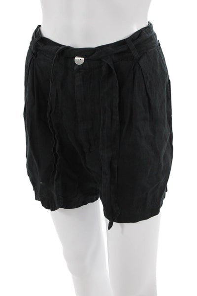 Bella Dahl Unisex Black 100% Linen Beach Solid Button Shorts Size L