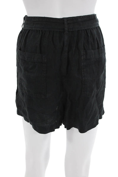 Bella Dahl Unisex Black 100% Linen Beach Solid Button Shorts Size L
