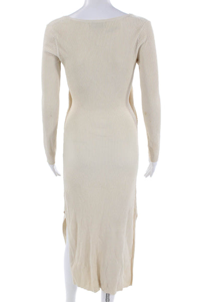 Nicolas Women Sweater Dress Beige V-Neck Striped Long Sleeve Drawstring Size XS