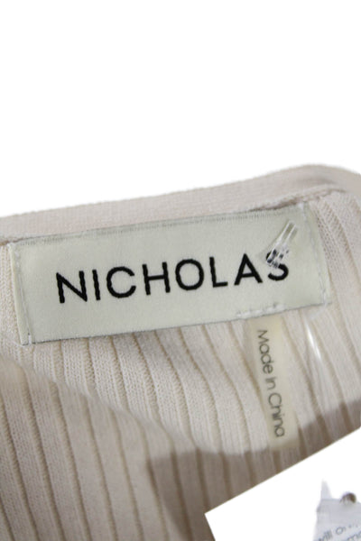 Nicolas Women Sweater Dress Beige V-Neck Striped Long Sleeve Drawstring Size XS