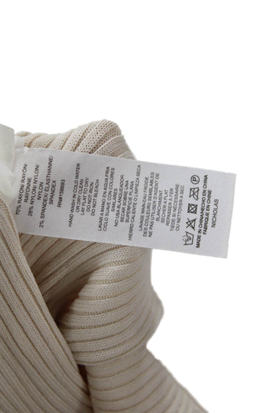 Nicolas Women Sweater Dress Beige V-Neck Striped Long Sleeve Drawstring Size XS