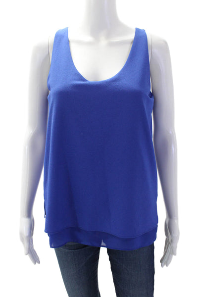 Cooper & Ella Women Blue Solid Polyester Round Neck Tank Size S