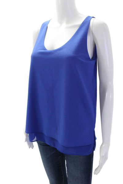 Cooper & Ella Women Blue Solid Polyester Round Neck Tank Size S