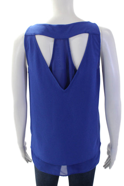 Cooper & Ella Women Blue Solid Polyester Round Neck Tank Size S