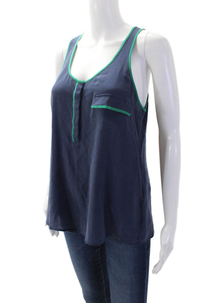 Joie Women Silk V-Neck Camisole Dark Blue Solid Sleeveless Size S