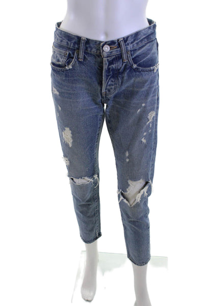 Moussy Women Boyfriend Cropped Blue Mid Rise Jeans Size 25