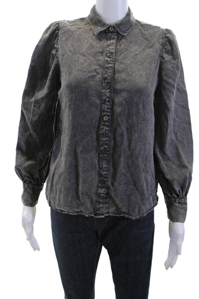 Rails Women Collared Long Sleeve Dark Gray Button-Up Blouse Petite Size XS