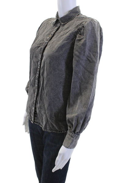 Rails Women Collared Long Sleeve Dark Gray Button-Up Blouse Petite Size XS