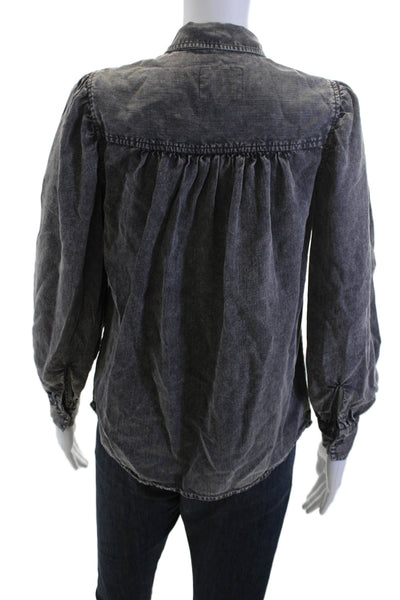 Rails Women Collared Long Sleeve Dark Gray Button-Up Blouse Petite Size XS