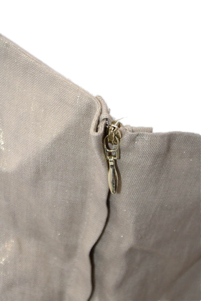 Marella Women Cropped Tank Beige Linen Square Neck Zip Closure Size 6