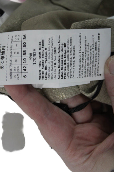 Marella Women Cropped Tank Beige Linen Square Neck Zip Closure Size 6