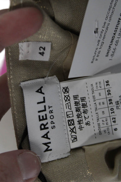 Marella Women Cropped Tank Beige Linen Square Neck Zip Closure Size 6