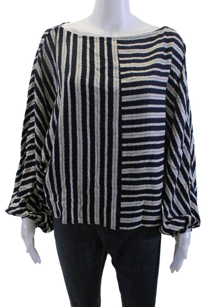 Trina Turk Womens Bohemian Striped Black Viscose Long Sleeve Blouse Size XS