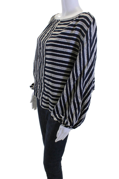 Trina Turk Womens Bohemian Striped Black Viscose Long Sleeve Blouse Size XS