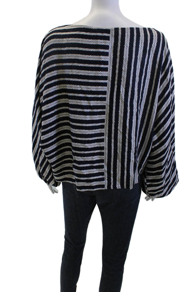 Trina Turk Womens Bohemian Striped Black Viscose Long Sleeve Blouse Size XS