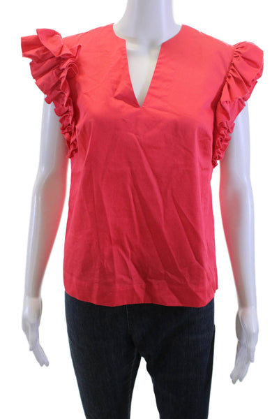 Trina Turk Women Bohemian V-Neck Red Organic Cotton Blouse Size S