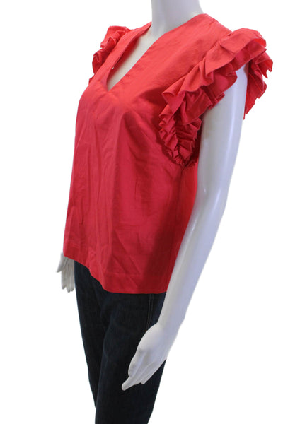 Trina Turk Women Bohemian V-Neck Red Organic Cotton Blouse Size S